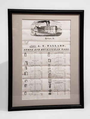 Framed A.K. BALLARD STONE AND ROCKINGHAM WARE Billhead, Burlington, VT