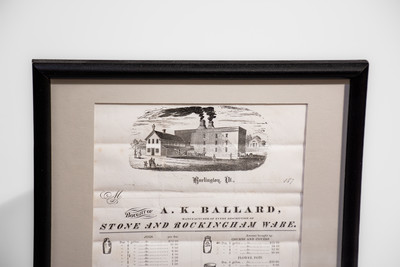 Framed A.K. BALLARD STONE AND ROCKINGHAM WARE Billhead, Burlington, VT