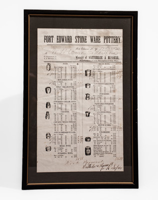 Framed FORT EDWARD STONEWARE POTTERY Billhead, 1860