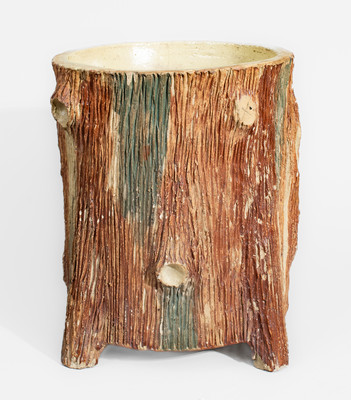 Rare "JW Moore / East Canton. O / The Stark Brick Co / Aug 1935" Stump-Form Flowerpot