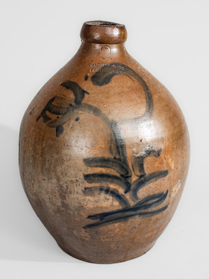 HIGGINS & CO. / CLEVELAND, Ohio Stoneware Jug w/ Elaborate Cobalt Floral Decoration