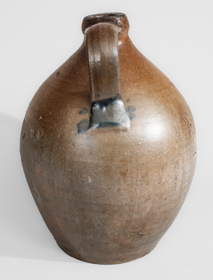 HIGGINS & CO. / CLEVELAND, Ohio Stoneware Jug w/ Elaborate Cobalt Floral Decoration