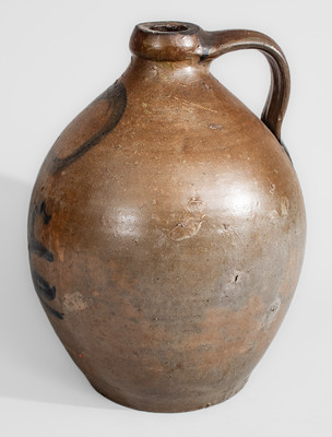 HIGGINS & CO. / CLEVELAND, Ohio Stoneware Jug w/ Elaborate Cobalt Floral Decoration