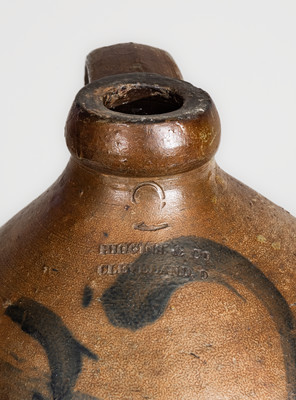 HIGGINS & CO. / CLEVELAND, Ohio Stoneware Jug w/ Elaborate Cobalt Floral Decoration