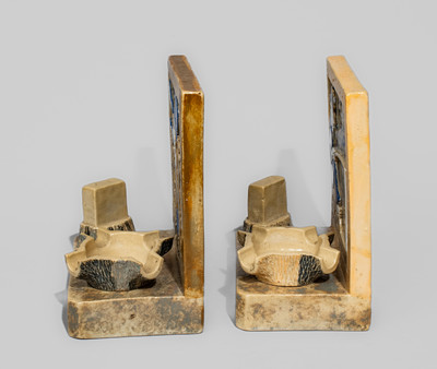 Two J.W. Moore, East Canton, Ohio Stoneware Ashtray Bookends, circa 1930