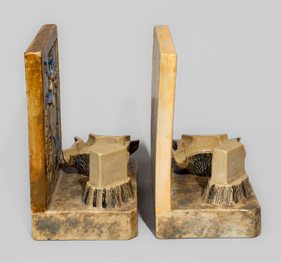 Two J.W. Moore, East Canton, Ohio Stoneware Ashtray Bookends, circa 1930