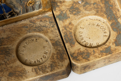 Two J.W. Moore, East Canton, Ohio Stoneware Ashtray Bookends, circa 1930