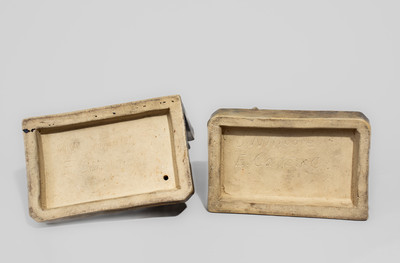 Two J.W. Moore, East Canton, Ohio Stoneware Ashtray Bookends, circa 1930