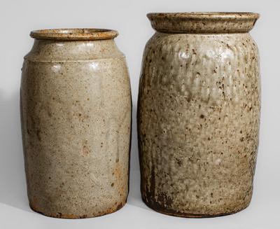 Two Alkaline-Glazed Edgefield District, South Carolina Stoneware Jars