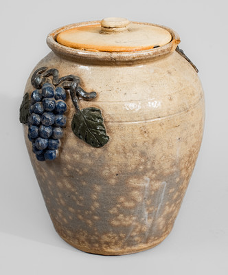 Glazed Stoneware Jar w/ Applied Grapes Motif, attrib. Arie Meaders, Cleveland, GA, circa 1960s