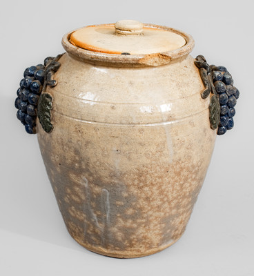 Glazed Stoneware Jar w/ Applied Grapes Motif, attrib. Arie Meaders, Cleveland, GA, circa 1960s