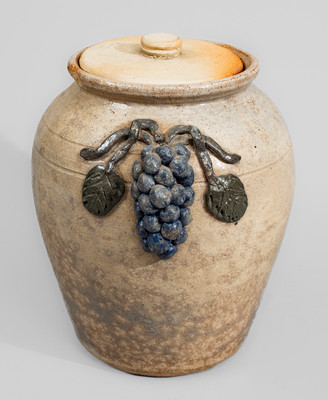 Glazed Stoneware Jar w/ Applied Grapes Motif, attrib. Arie Meaders, Cleveland, GA, circa 1960s
