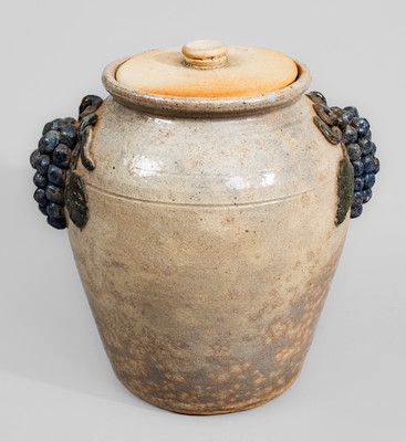 Glazed Stoneware Jar w/ Applied Grapes Motif, attrib. Arie Meaders, Cleveland, GA, circa 1960s