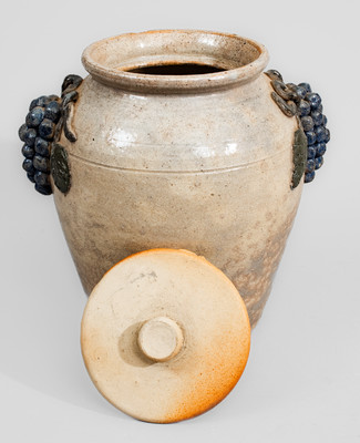 Glazed Stoneware Jar w/ Applied Grapes Motif, attrib. Arie Meaders, Cleveland, GA, circa 1960s