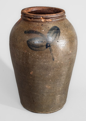 Attrib. Brown family, Alleghany County, VA Stoneware Jar w/ Cobalt Floral Decoration