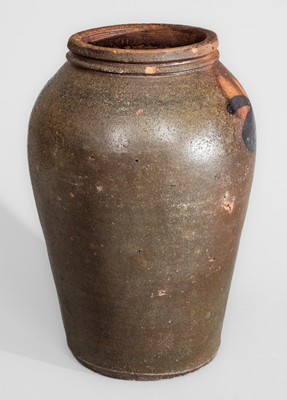 Attrib. Brown family, Alleghany County, VA Stoneware Jar w/ Cobalt Floral Decoration