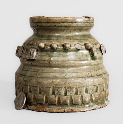 Extremely Rare Edgefield Dist, SC Stoneware Jar w/ Impressed and Incised Decoration, possibly Thomas Chandler