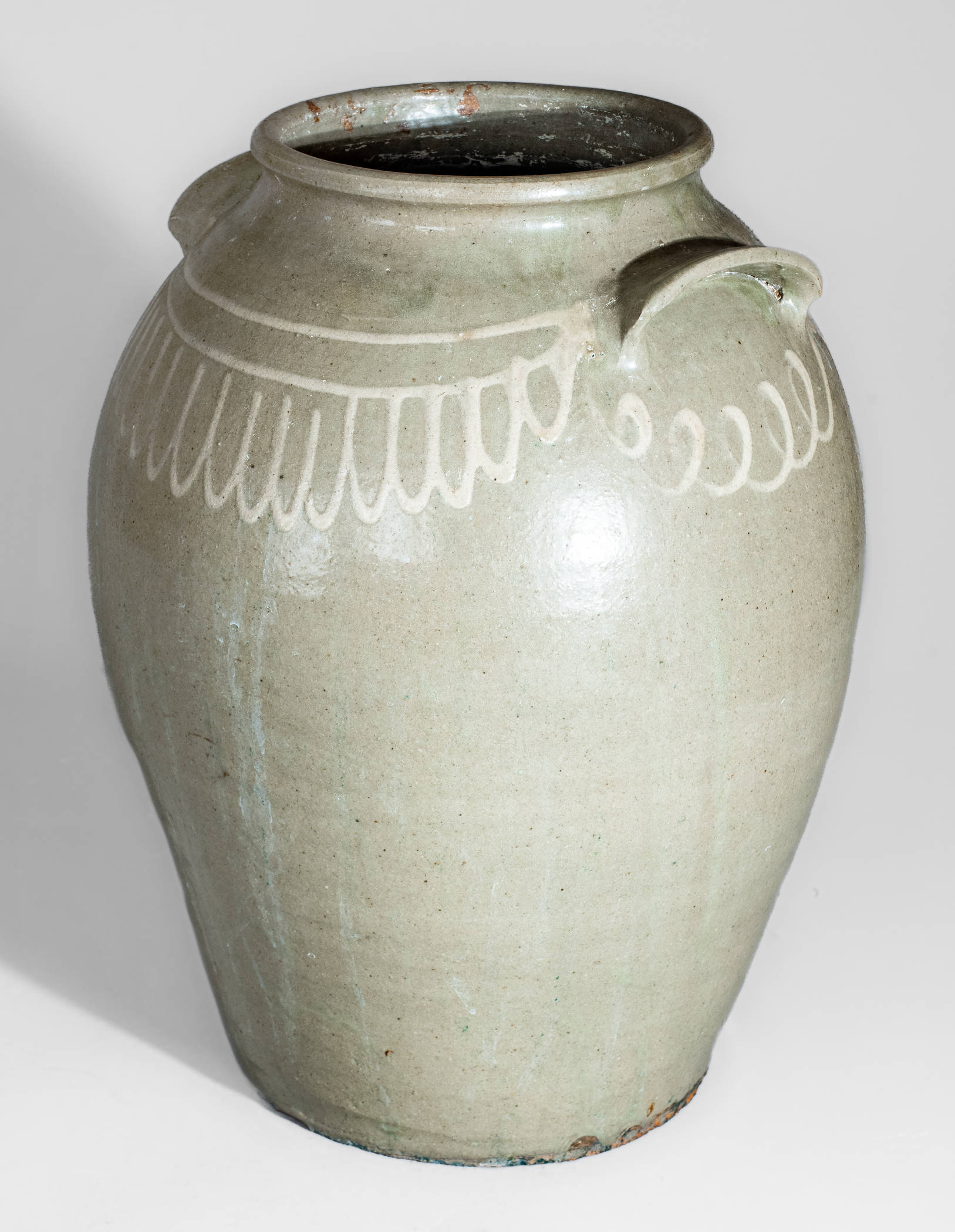 Alkaline-Glazed Stoneware Jar w/ Kaolin Slip Decoration, attrib