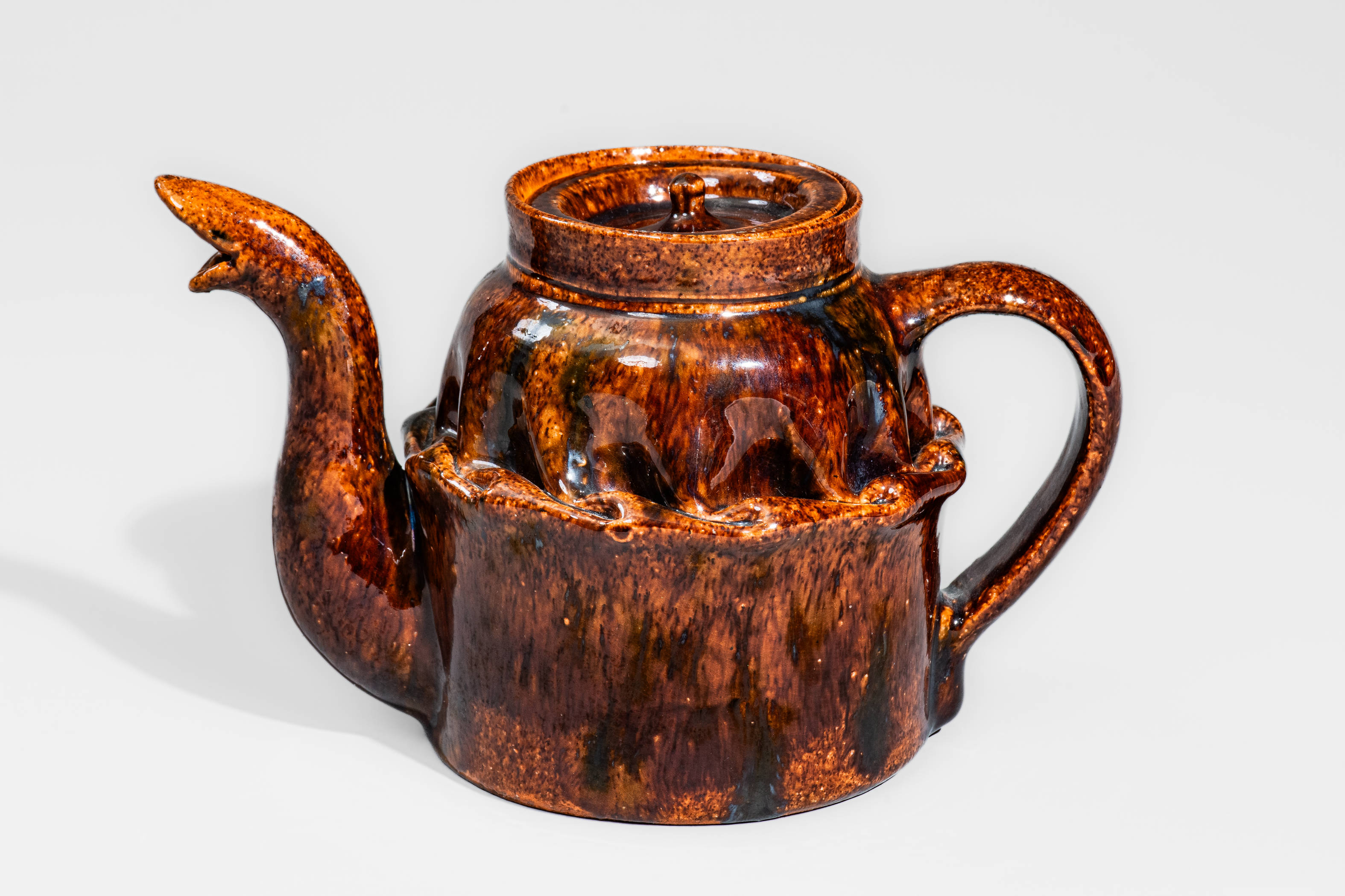 Fine George Ohr Pottery Lidded Teapot: 