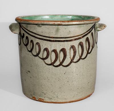 Rare and Fine CHANDLER Alkaline-Glazed Stoneware Crock w/ Iron Slip Decoration, Kirksey's Crossroads