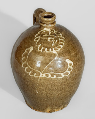 Rare and Fine Half-Gallon Jug w/ Kaolin Slip Decoration, attrib. Collin Rhodes, Shaw's Creek, Edgefield Dist, SC