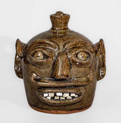 Very Rare H.F. REINHARDT / VALE, N.C. Alkaline-Glazed Stoneware Face Jug