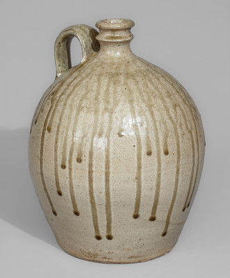 Alkaline-Glazed Stoneware Jug Stamped A, attrib. Pottersville Stoneware Manufactory, Edgefield District, SC