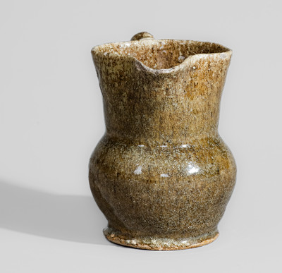 Rare Alkaline-Glazed Edgefield District, SC Stoneware Cream Pitcher