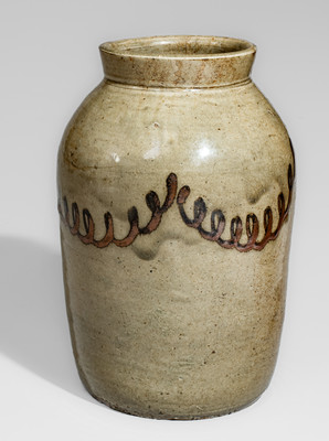 Attrib. Thomas Chandler, Kirksey's Crossroads, Edgefield District, SC Stoneware Jar w/ Iron Slip Decoration