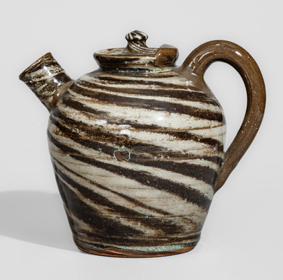 REINHARDT BROS. / VALE, NC Stoneware Teapot w/ Swirl Pattern, circa 1935