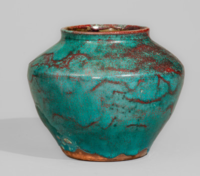 JUGTOWN WARE (Moore County, NC) Art Pottery Vase w/ Chinese Blue Glaze, c1930