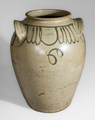 Fine CHANDLER / MAKer Large-Sized Stoneware Jar w/ Iron Slip Decoration, Inscribed 