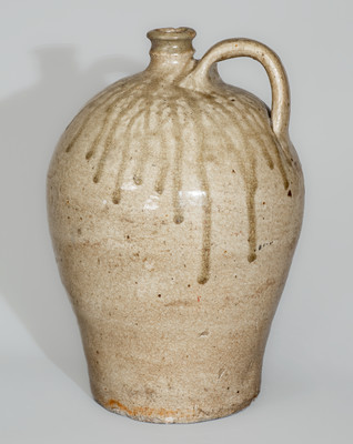 Alkaline-Glazed Stoneware Jug Stamped A, attrib. Pottersville Stoneware Manufactory, Edgefield Dist, SC, 1820s / 30s