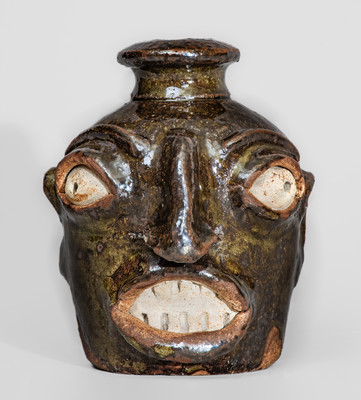 Rare Stoneware Face Jug attrib. Miles Mill Pottery, Edgefield District, SC, circa 1867-85