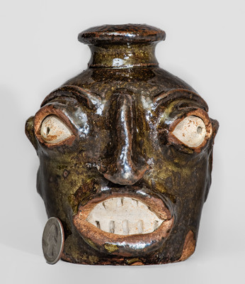 Rare Stoneware Face Jug attrib. Miles Mill Pottery, Edgefield District, SC, circa 1867-85