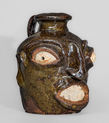 Rare Stoneware Face Jug attrib. Miles Mill Pottery, Edgefield District, SC, circa 1867-85