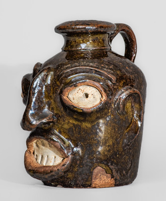 Rare Stoneware Face Jug attrib. Miles Mill Pottery, Edgefield District, SC, circa 1867-85