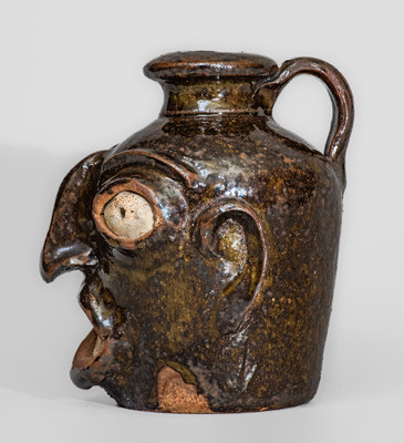 Rare Stoneware Face Jug attrib. Miles Mill Pottery, Edgefield District, SC, circa 1867-85