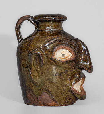 Rare Stoneware Face Jug attrib. Miles Mill Pottery, Edgefield District, SC, circa 1867-85