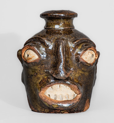 Rare Stoneware Face Jug attrib. Miles Mill Pottery, Edgefield District, SC, circa 1867-85