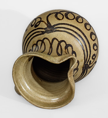 Exceptional Alkaline-Glazed Stoneware Pitcher w/ Profuse Iron Slip Decoration, attrib. Thomas Chandler Pottery