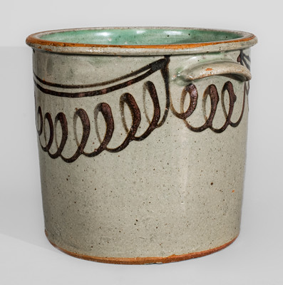 Rare and Fine CHANDLER Alkaline-Glazed Stoneware Crock w/ Iron Slip Decoration, Kirksey's Crossroads
