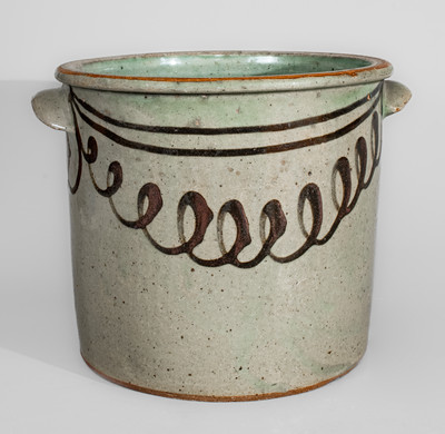 Rare and Fine CHANDLER Alkaline-Glazed Stoneware Crock w/ Iron Slip Decoration, Kirksey's Crossroads
