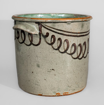 Rare and Fine CHANDLER Alkaline-Glazed Stoneware Crock w/ Iron Slip Decoration, Kirksey's Crossroads
