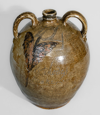 Exceptional "C Rhodes / Maker," Collin Rhodes, Edgefield District, SC Four-Gallon Double-Handled Stoneware Jug