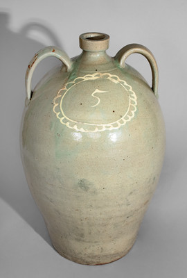 Exceptional CHANDLER / MAKER Five-Gallon Double-Handled Stoneware Jug, Kirksey's Crossroads, Edgefield District, SC