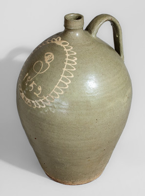 Rare 1852 Alkaline-Glazed Stoneware Jug w/ Kaolin Slip Floral Decoration, attrib. Thos Chandler, Edgefield District, SC