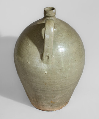 Rare 1852 Alkaline-Glazed Stoneware Jug w/ Kaolin Slip Floral Decoration, attrib. Thos Chandler, Edgefield District, SC