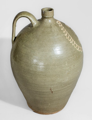 Rare 1852 Alkaline-Glazed Stoneware Jug w/ Kaolin Slip Floral Decoration, attrib. Thos Chandler, Edgefield District, SC