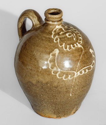 Rare and Fine Half-Gallon Jug w/ Kaolin Slip Decoration, attrib. Collin Rhodes, Shaw's Creek, Edgefield Dist, SC